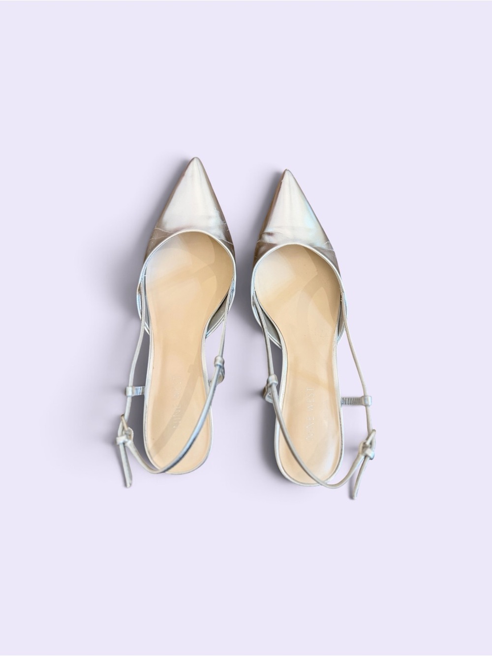 Nine West Iridescent Silver Pointed Slingback Heels